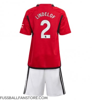 Manchester United Victor Lindelof #2 Replik Heimtrikot Kinder 2023-24 Kurzarm (+ Kurze Hosen)